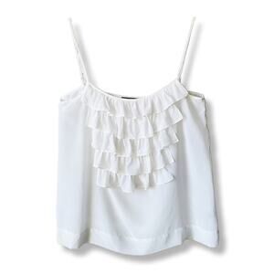 Women America 525 Ivory Silk Ruffle Cami Top M Ladylike Coquette Dainty Delicate